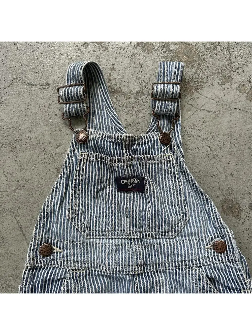 Infant Y2K Osh Kosh Pin Stripe Denim Overalls Short Overalls